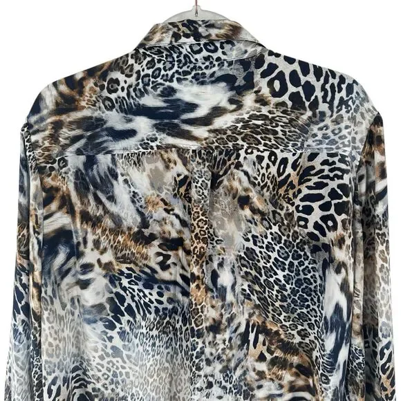 Chicos Shirt Womens XXL Brown Animal Print Zebra Cheetah Popover Tunic Top - Picture 11 of 16